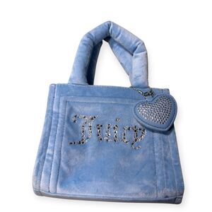 Juicy Couture Slate Mini Tote w/ Charm Blue‎ Big Spender Velour Y2K Vintage